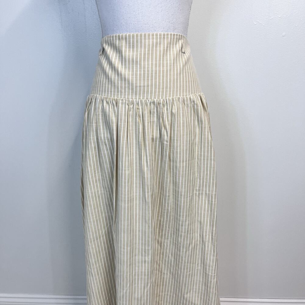 Moon River Luminary Skirt sz Medium White Khaki Striped Long Pockets Boho Modest - Picture 5 of 10